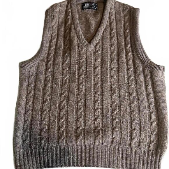Other - Jantzen vintage USA made wool cable knit vest tan preppy old money men’s sz S